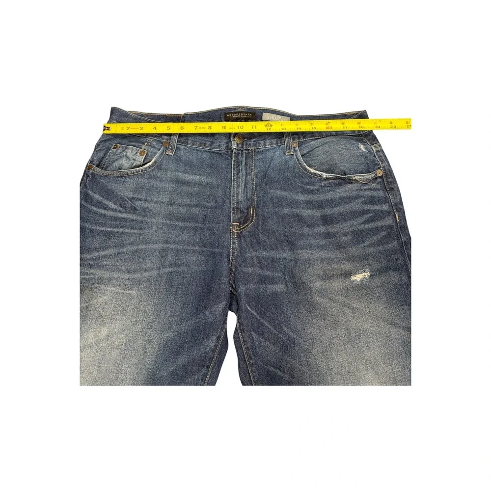 Aeropostale Mens Slim Straight Jeans 38x32 Wash Distressed Denim